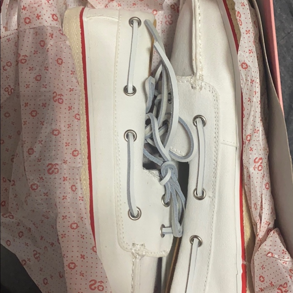 038 So fennel white cream red slip on boat shoes loafers women's shoes size new